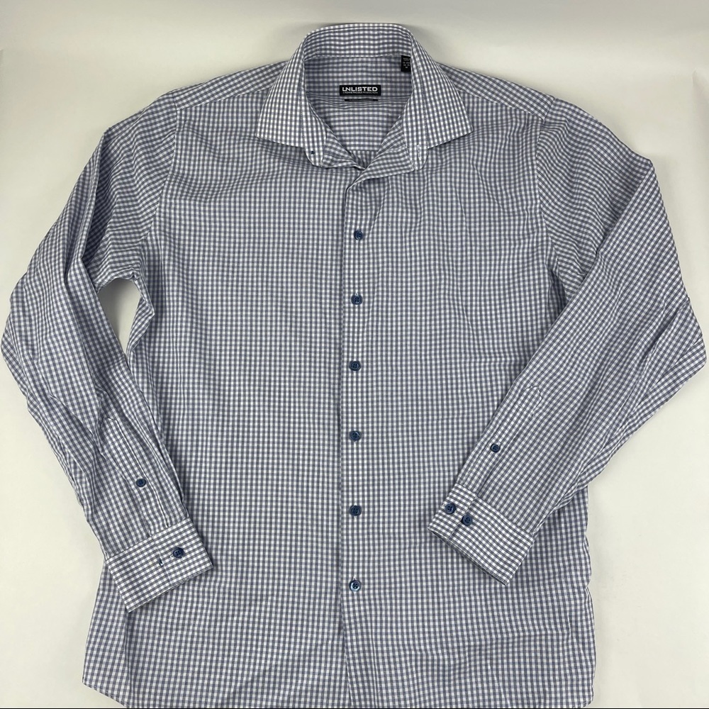Unlisted Kenneth Cole Button Down Shirt Mens Medium 15-15.5 34-35 Blue Plaid